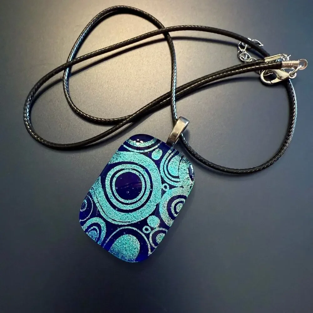 🎉HP!🎉Geometric Dichroic Blue Artisan Glass Pendant